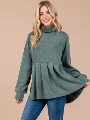 WOMEN'S LONG SLEEVE TURTLE NECK PEPLUM BLOUSE