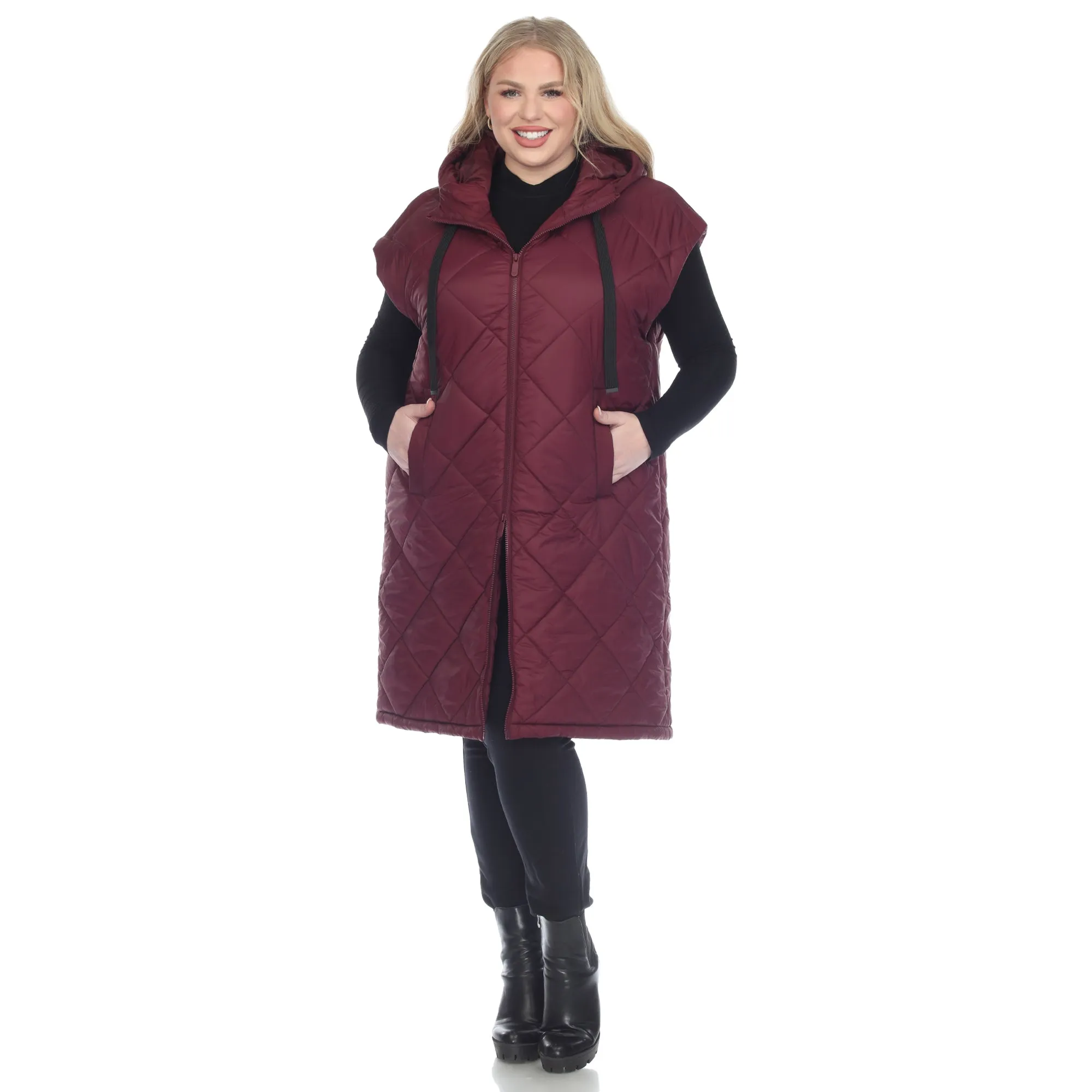 Women's Plus Size Diamond Quilted Hooded Puffer Vest