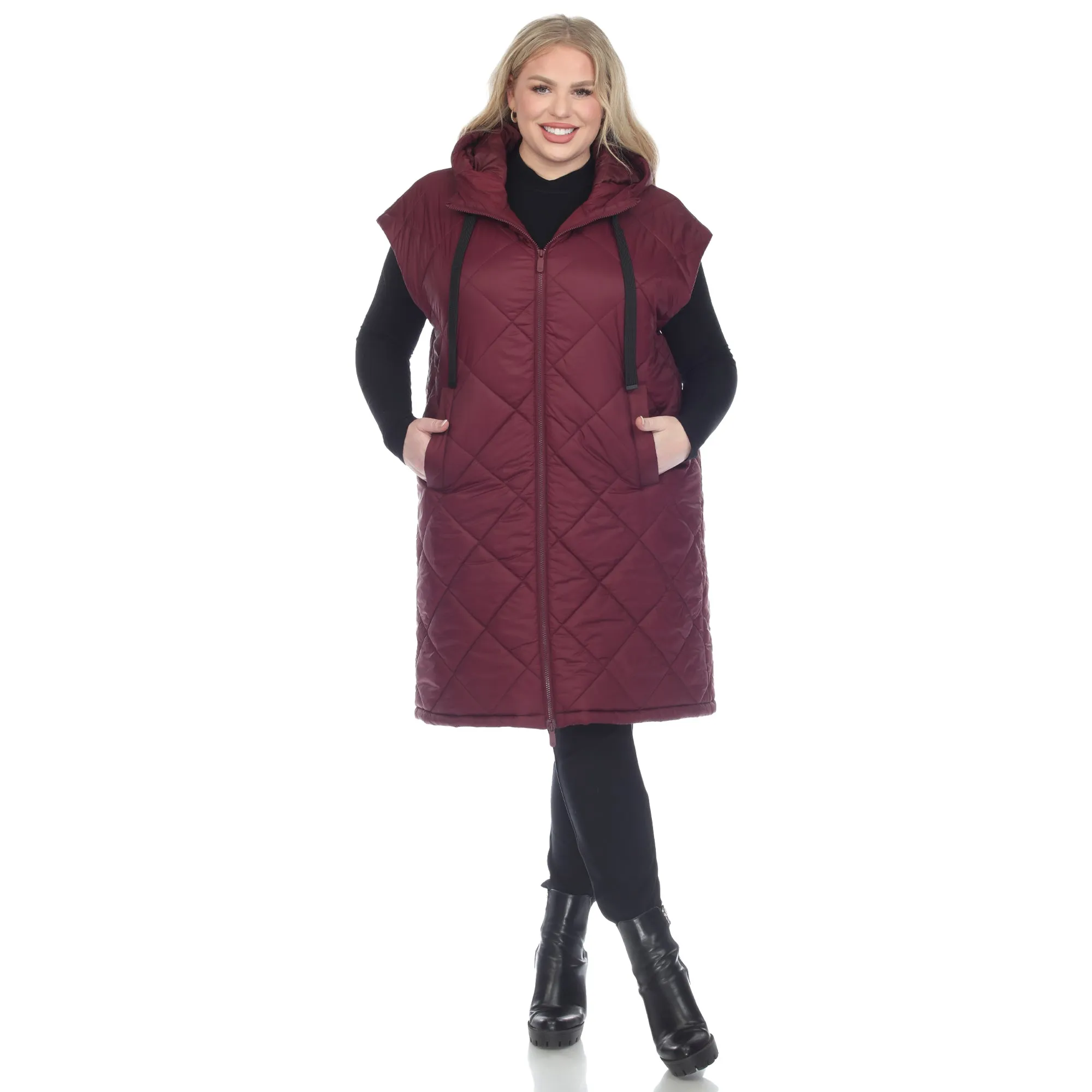 Women's Plus Size Diamond Quilted Hooded Puffer Vest
