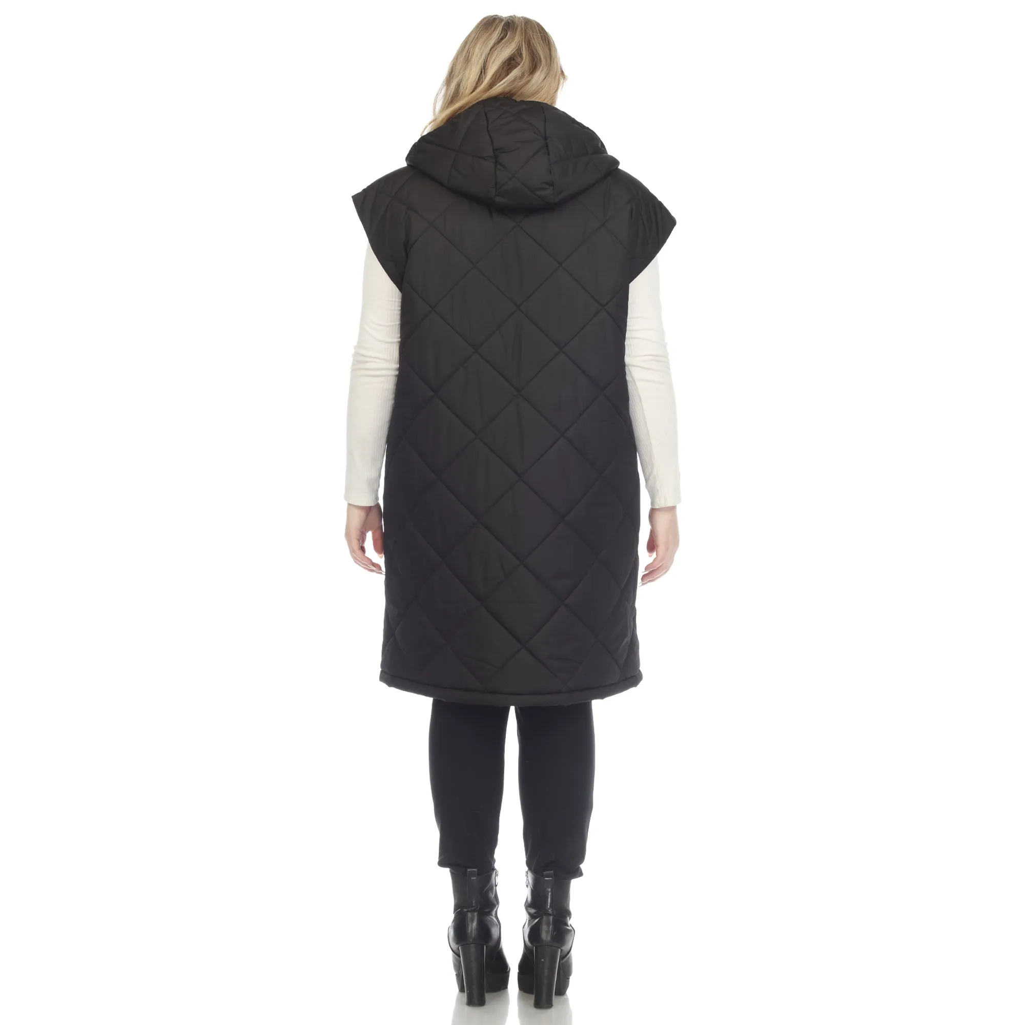 Women's Plus Size Diamond Quilted Hooded Puffer Vest