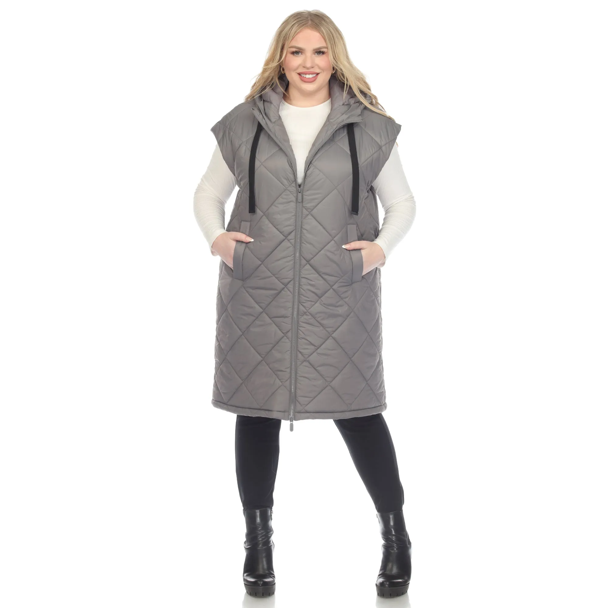 Women's Plus Size Diamond Quilted Hooded Puffer Vest
