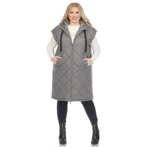 Women's Plus Size Diamond Quilted Hooded Puffer Vest