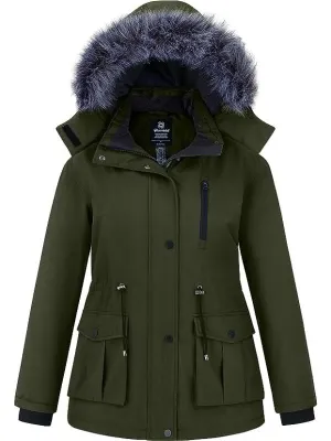 Women's Plus Size Winter Warm Coat Waterproof Parka Jacket with Removable Fur Hood