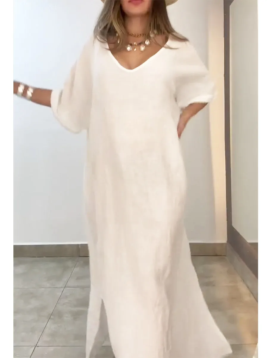 Women's Pocket Cotton and Linen Dress