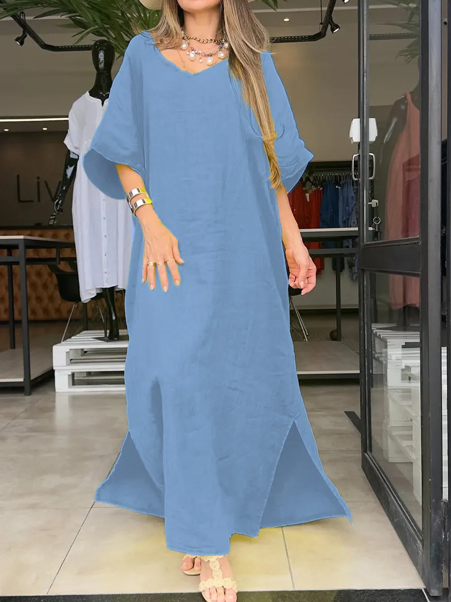 Women's Pocket Cotton and Linen Dress