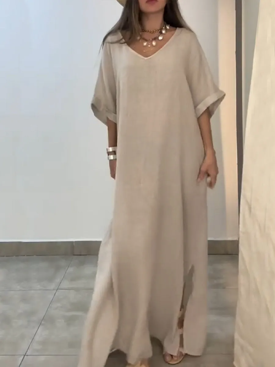 Women's Pocket Cotton and Linen Dress