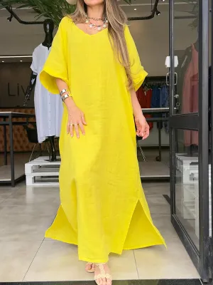 Women's Pocket Cotton and Linen Dress