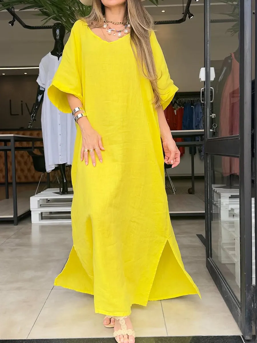 Women's Pocket Cotton and Linen Dress