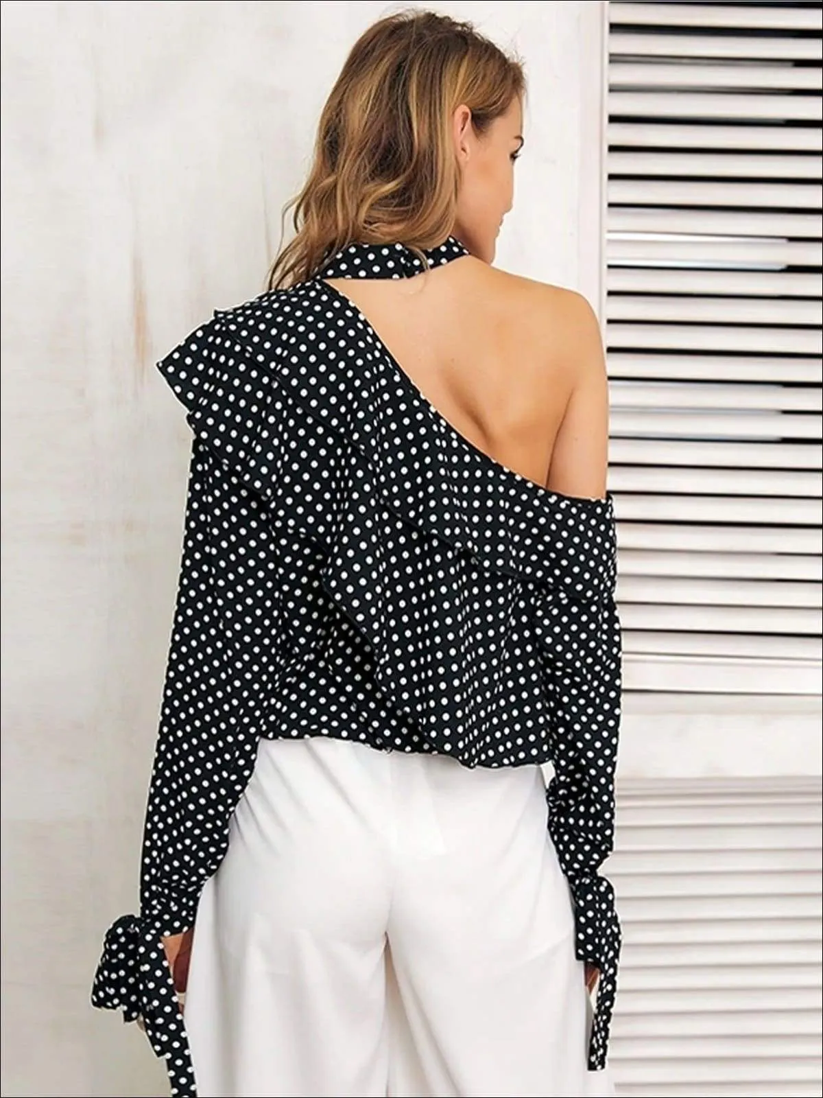 Women's Retro One Shoulder Ruffled Chiffon Blouse