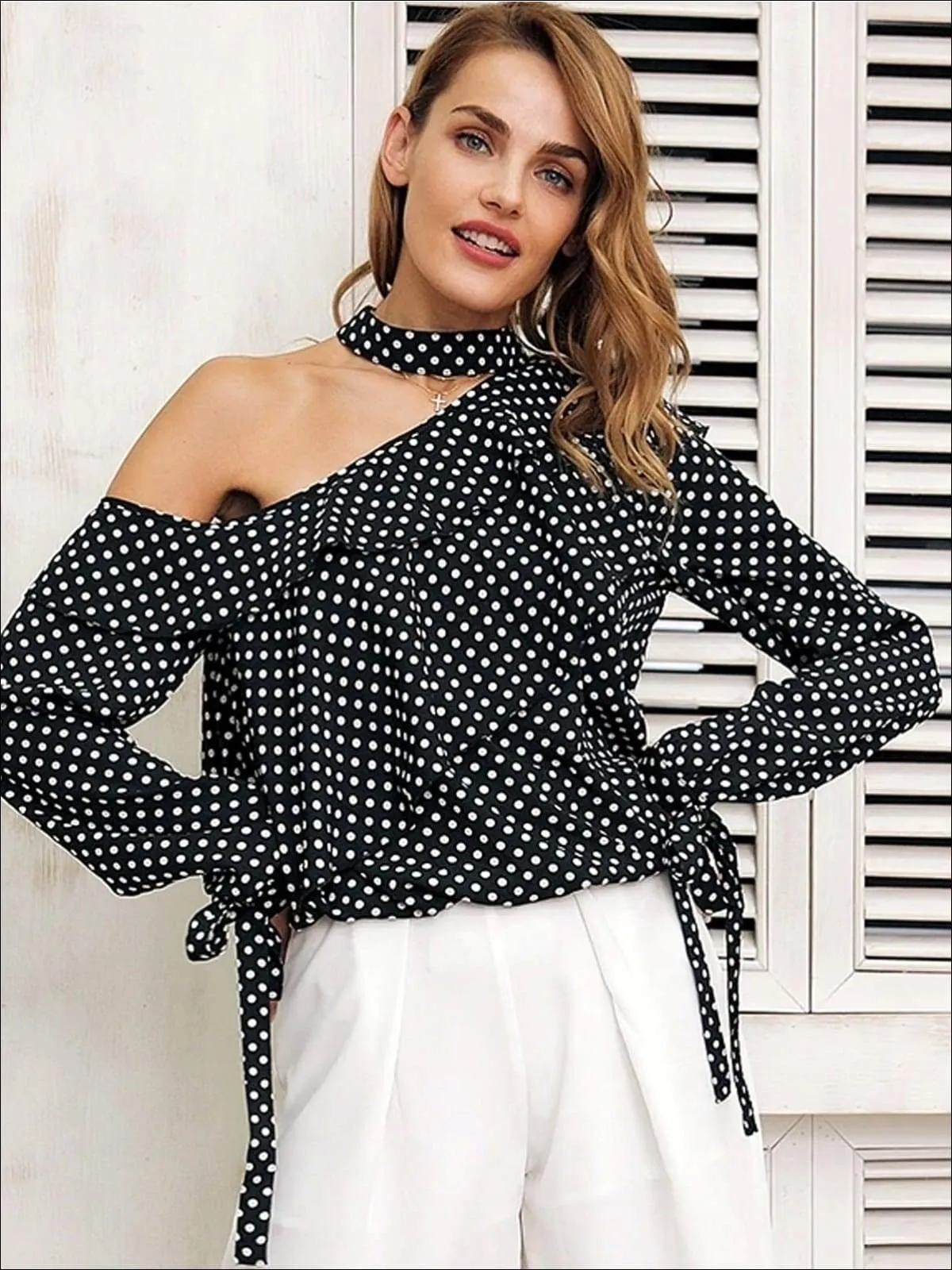 Women's Retro One Shoulder Ruffled Chiffon Blouse