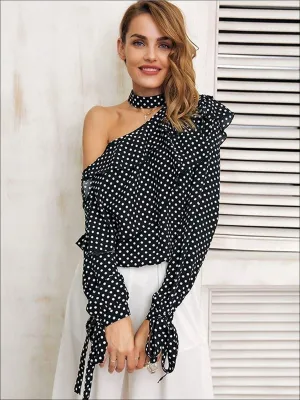 Women's Retro One Shoulder Ruffled Chiffon Blouse