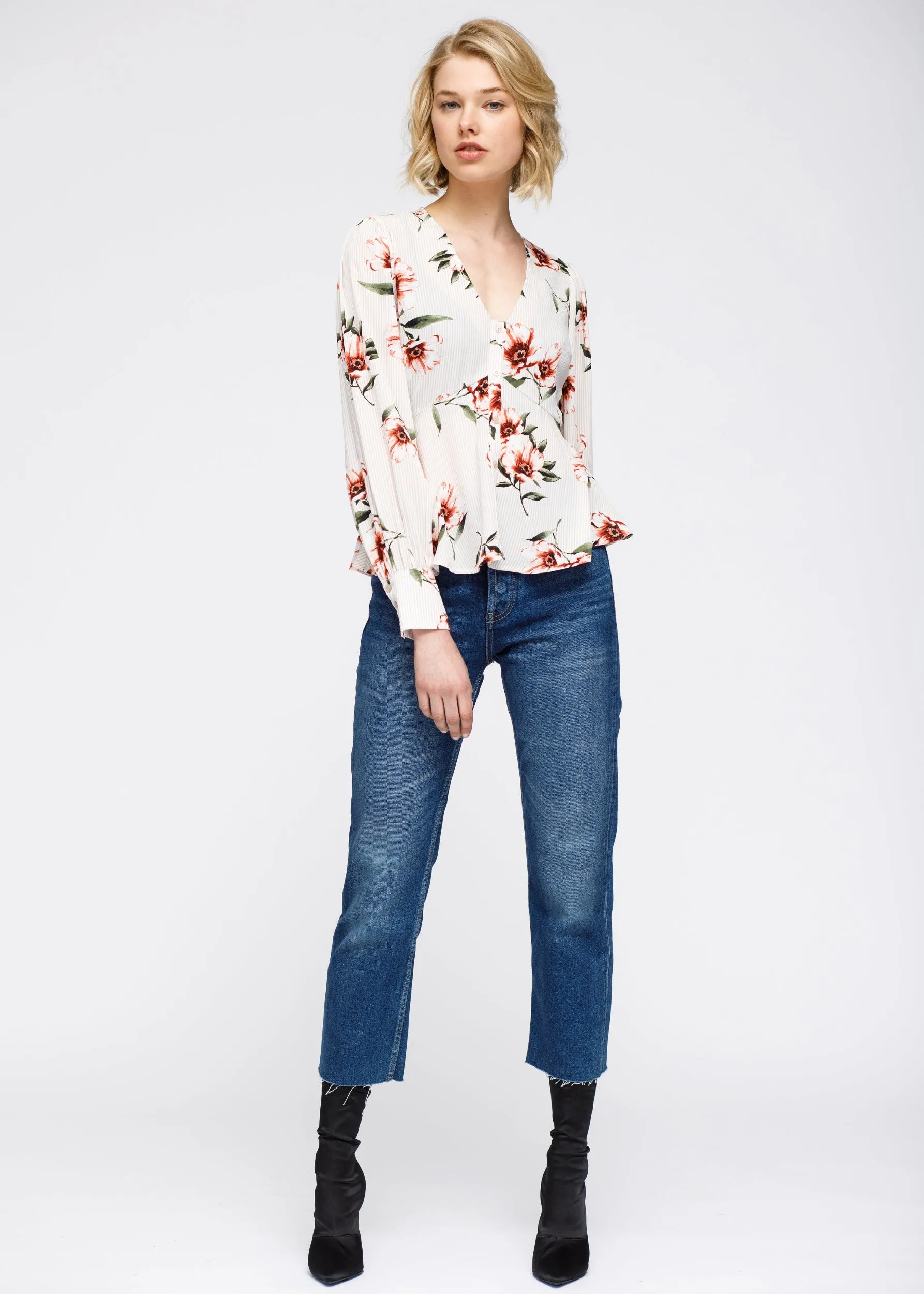 Women's Rust Flower Empire Waist Peplum Blouse In Taupe