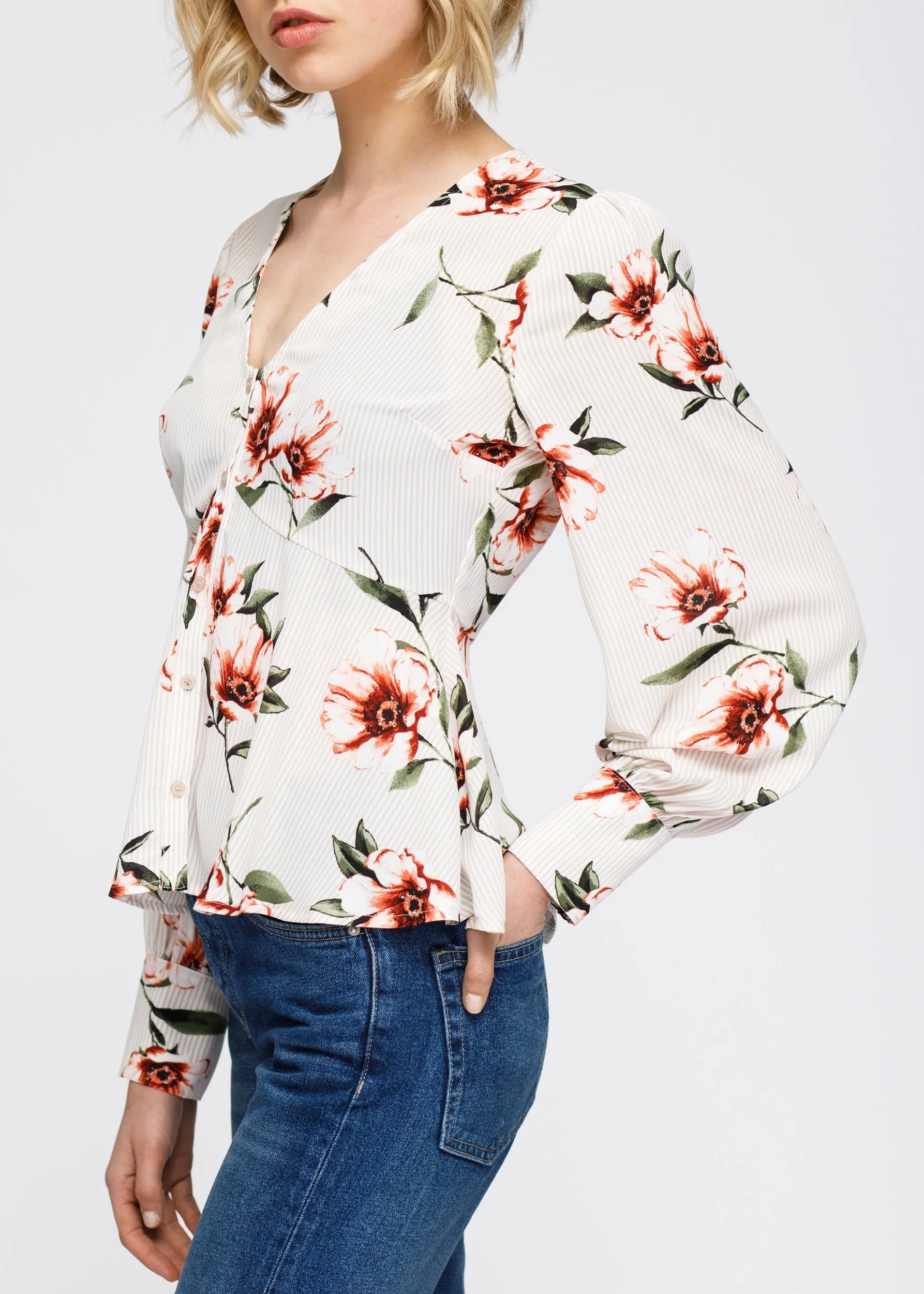 Women's Rust Flower Empire Waist Peplum Blouse In Taupe