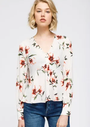 Women's Rust Flower Empire Waist Peplum Blouse In Taupe