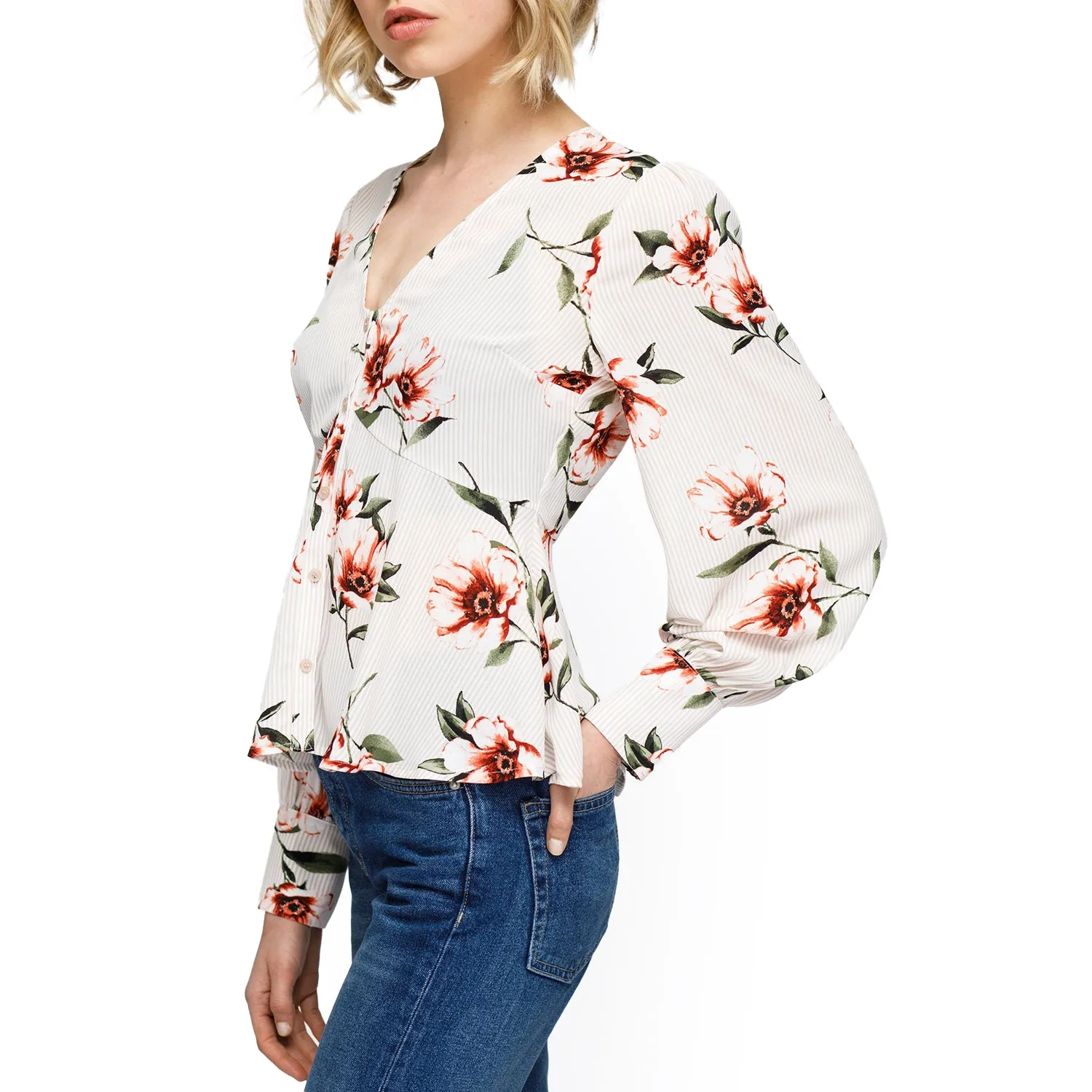 Women's Rust Flower Empire Waist Peplum Blouse In Taupe