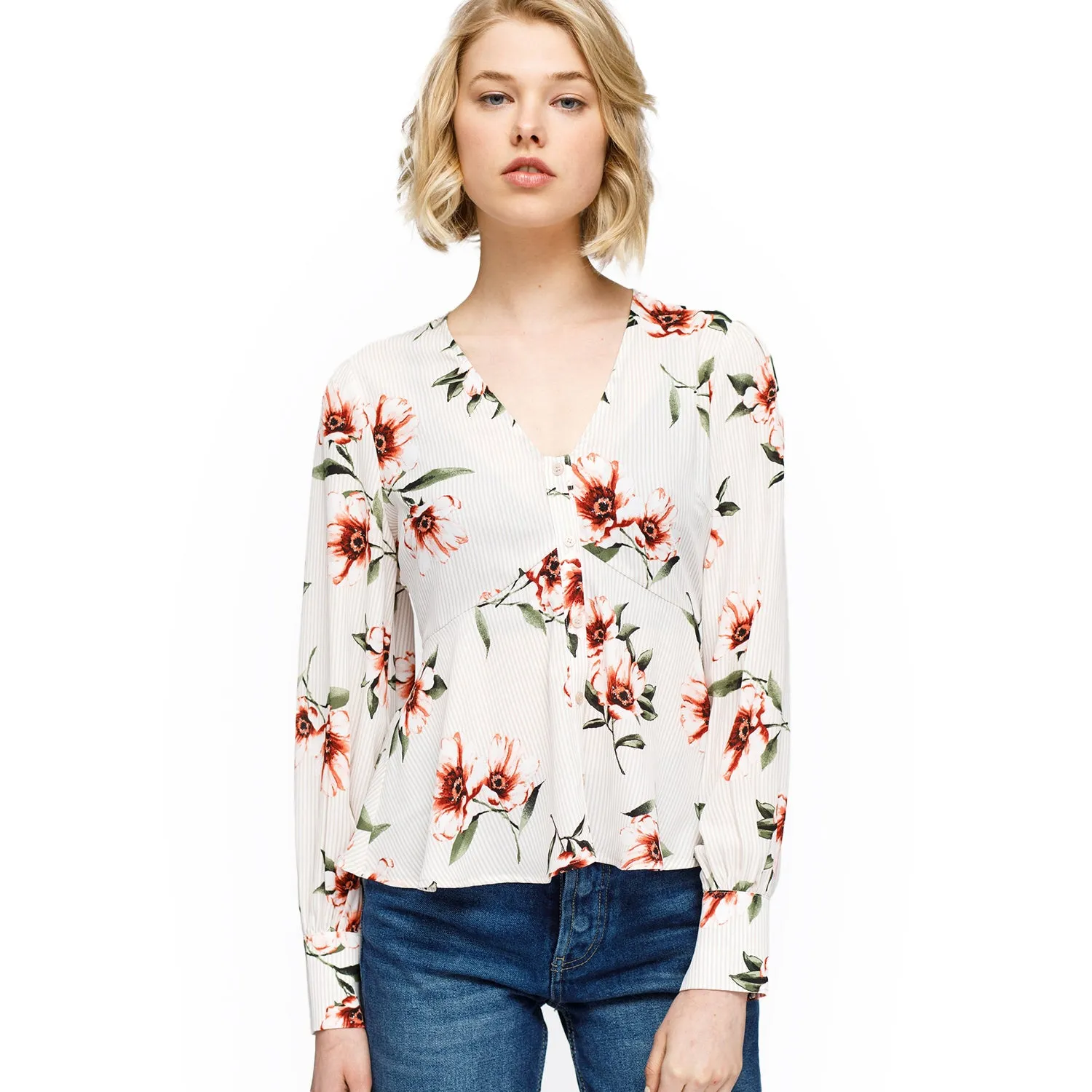 Women's Rust Flower Empire Waist Peplum Blouse In Taupe