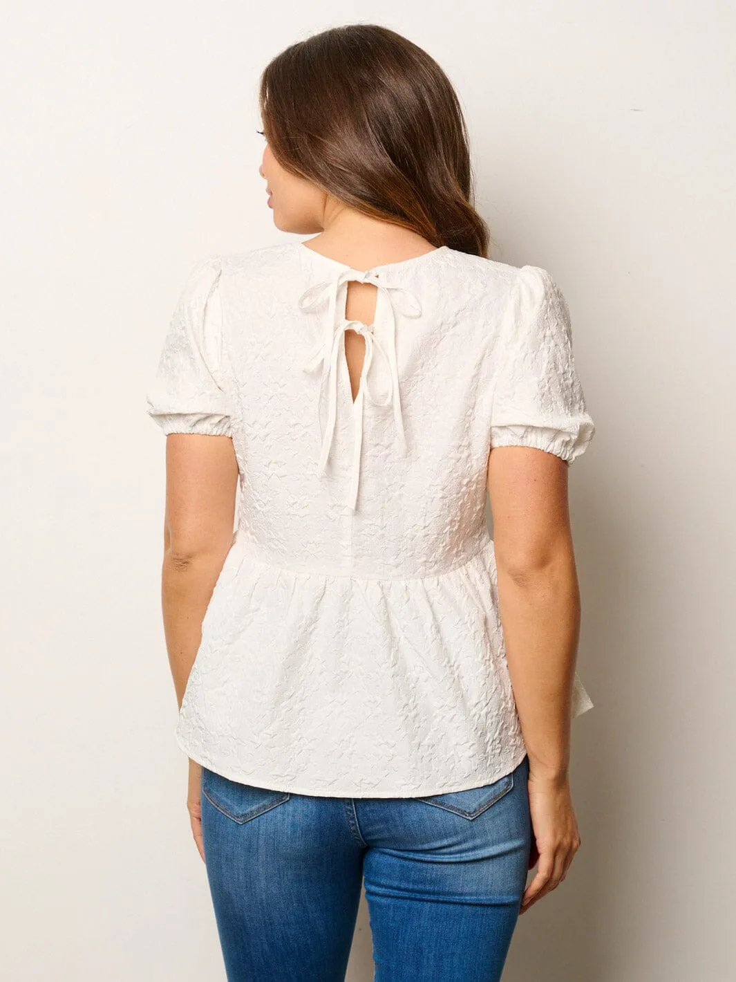 WOMEN'S SHORT PUFF SLEEVE PEPLUM BLOUSE TOP