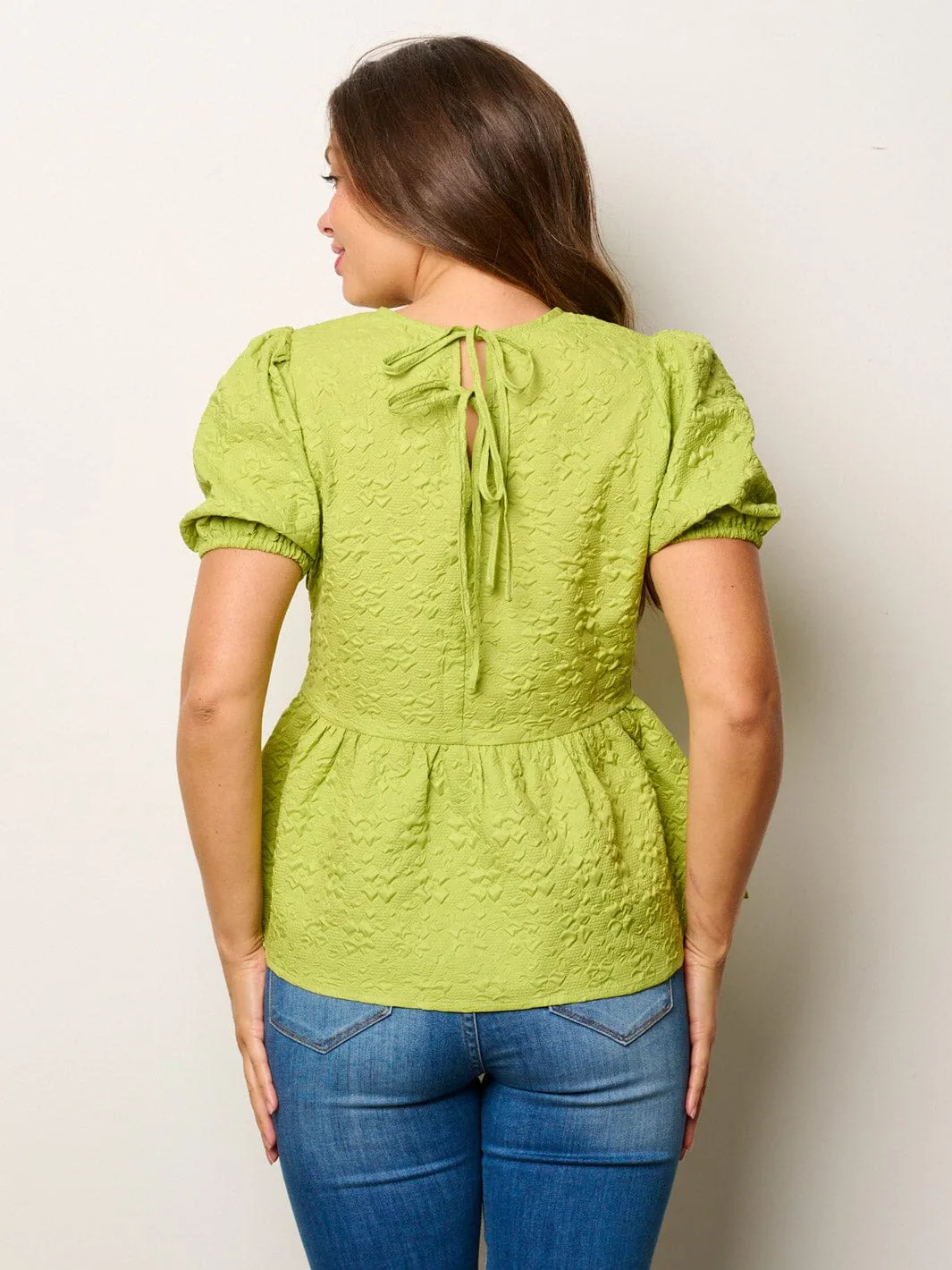 WOMEN'S SHORT PUFF SLEEVE PEPLUM BLOUSE TOP