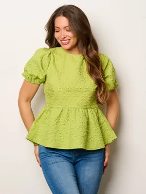 WOMEN'S SHORT PUFF SLEEVE PEPLUM BLOUSE TOP