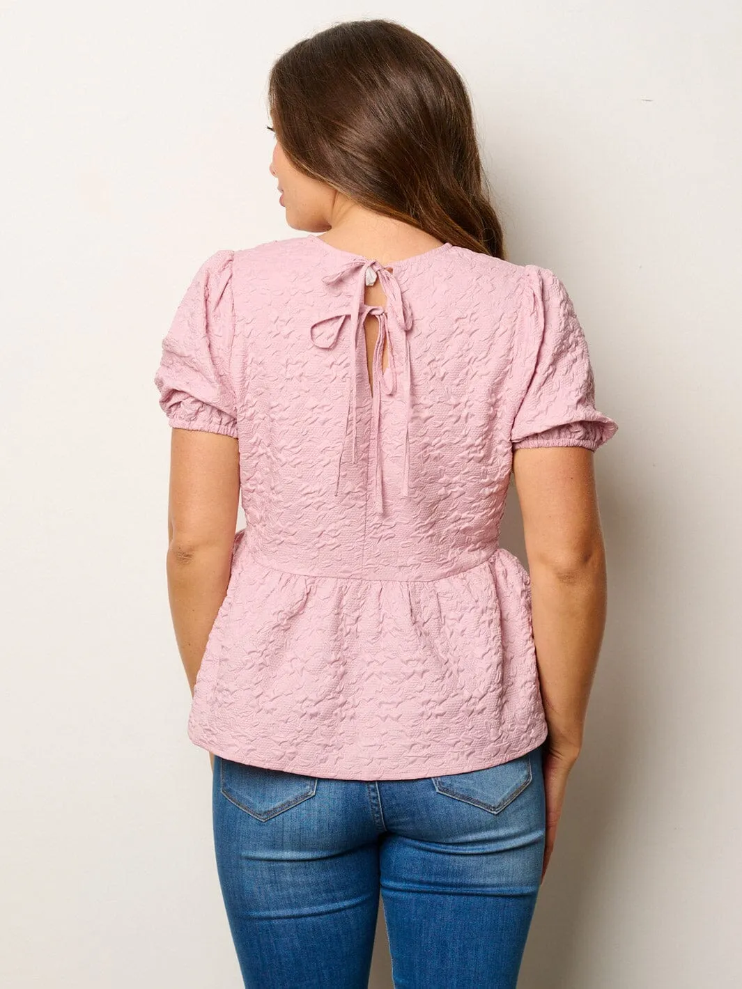 WOMEN'S SHORT PUFF SLEEVE PEPLUM BLOUSE TOP