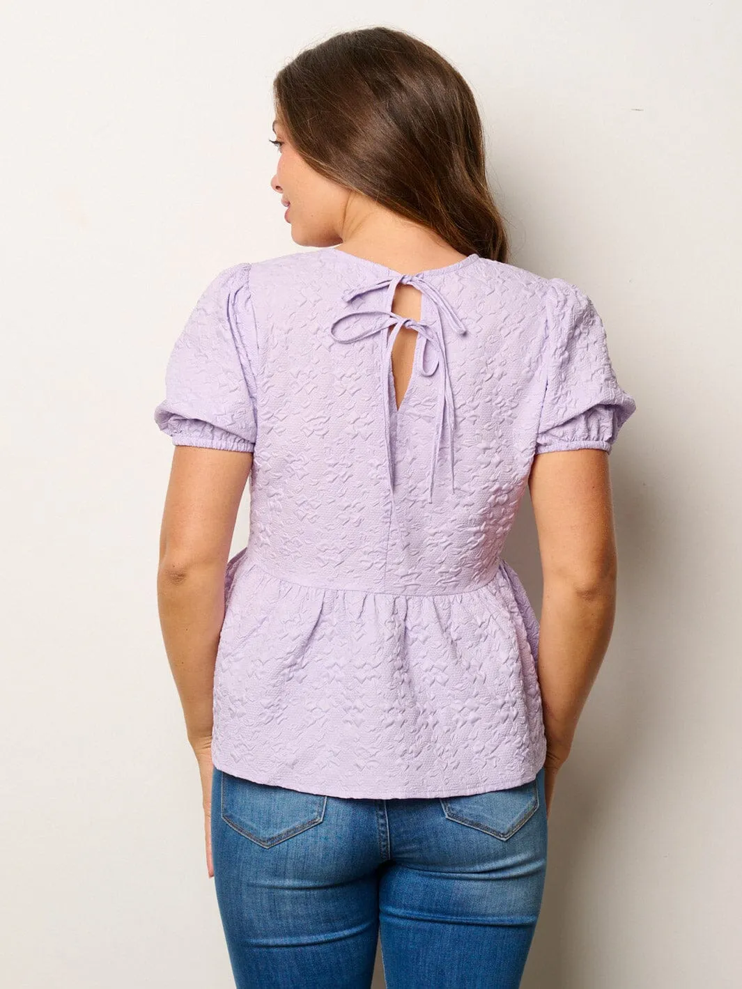 WOMEN'S SHORT PUFF SLEEVE PEPLUM BLOUSE TOP