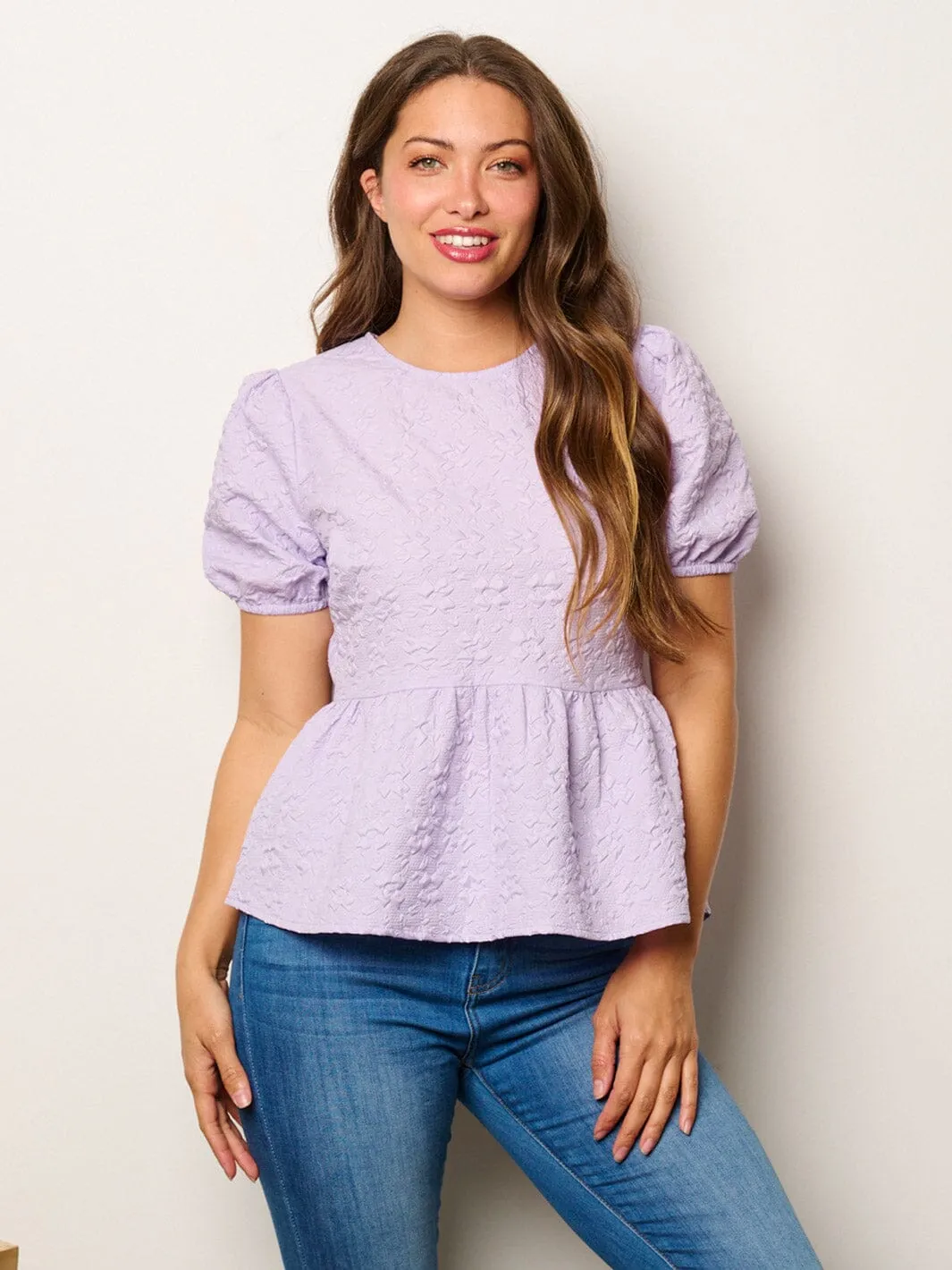 WOMEN'S SHORT PUFF SLEEVE PEPLUM BLOUSE TOP