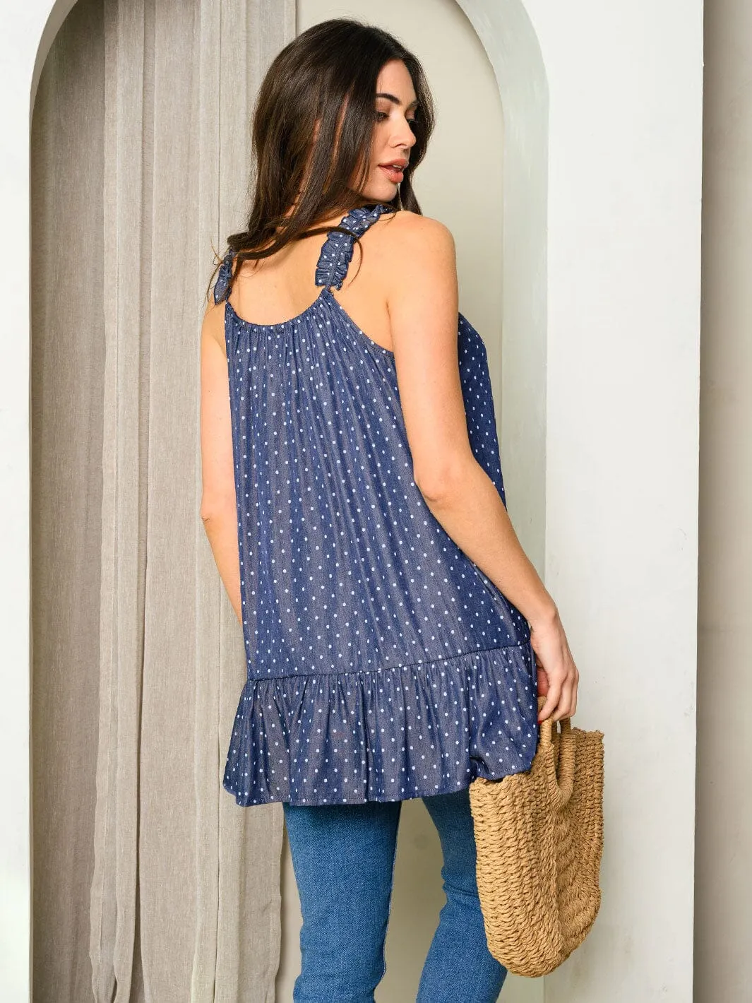 WOMEN'S SLEEVELESS POLKA DOTS TANK TOP