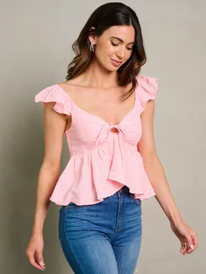 WOMEN'S SLEEVELESS RUFFLE PEPLUM TOP
