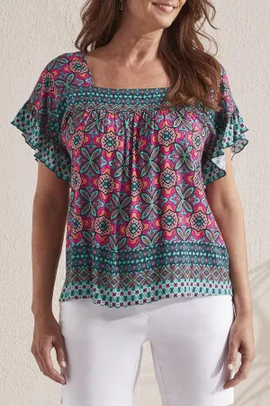 Women's Tribal | Ruffle Sleeve Blouse with Back Tie Detail | Atlantic