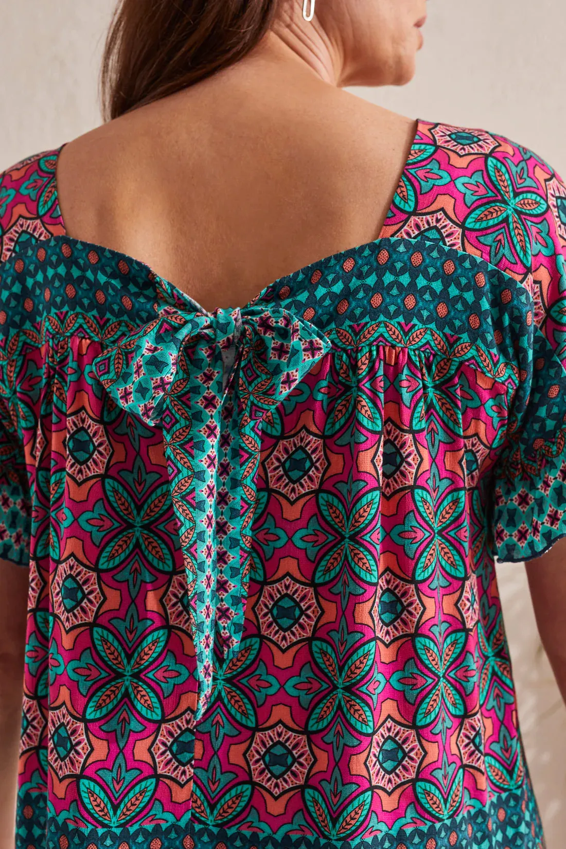 Women's Tribal | Ruffle Sleeve Blouse with Back Tie Detail | Atlantic