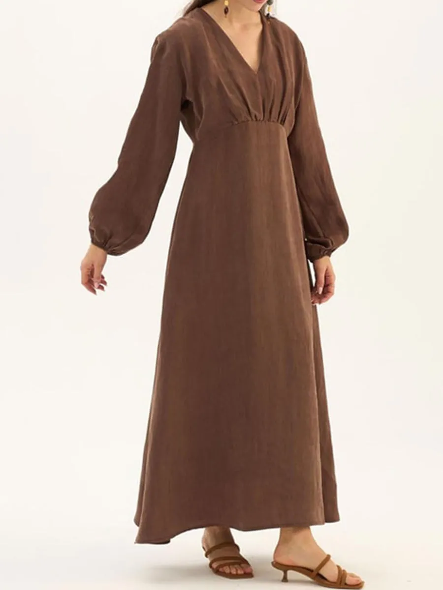 Women's V-neck Slim-fit Tencel Long Dress