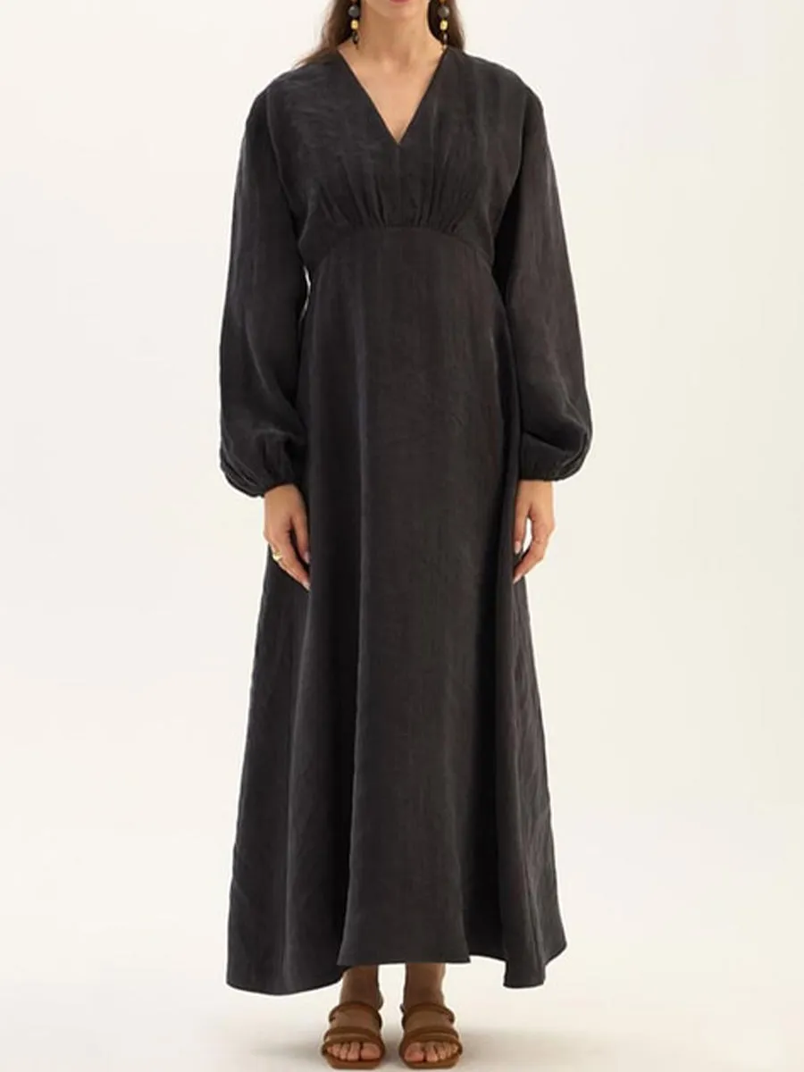 Women's V-neck Slim-fit Tencel Long Dress