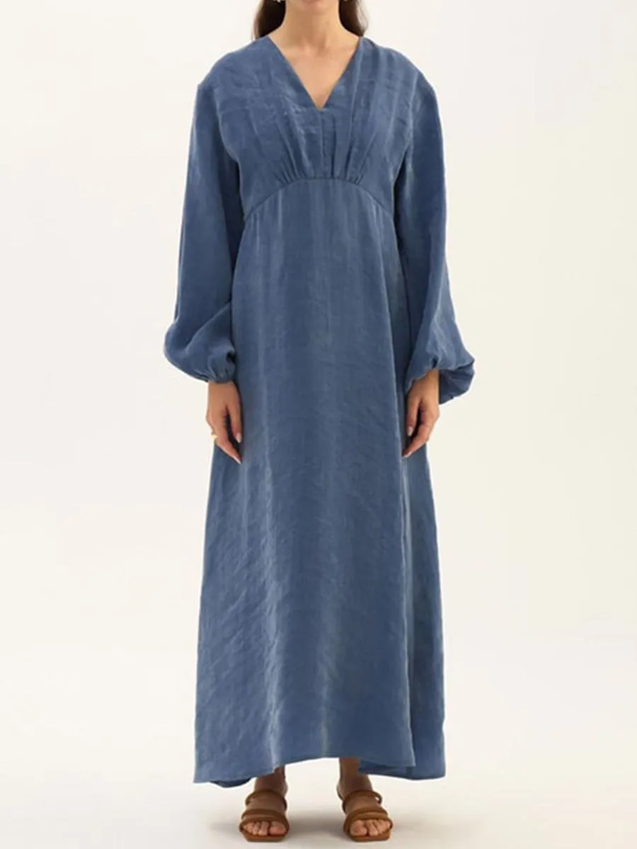 Women's V-neck Slim-fit Tencel Long Dress