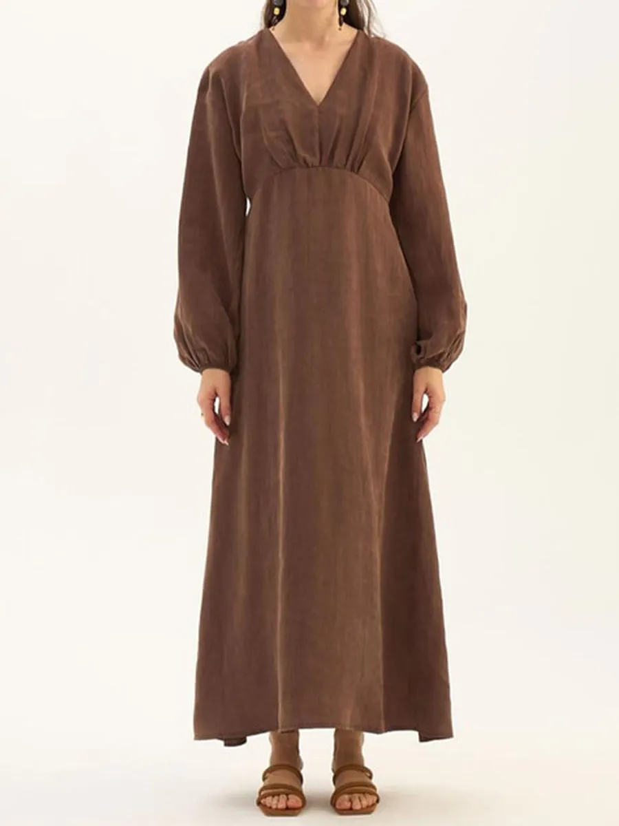 Women's V-neck Slim-fit Tencel Long Dress