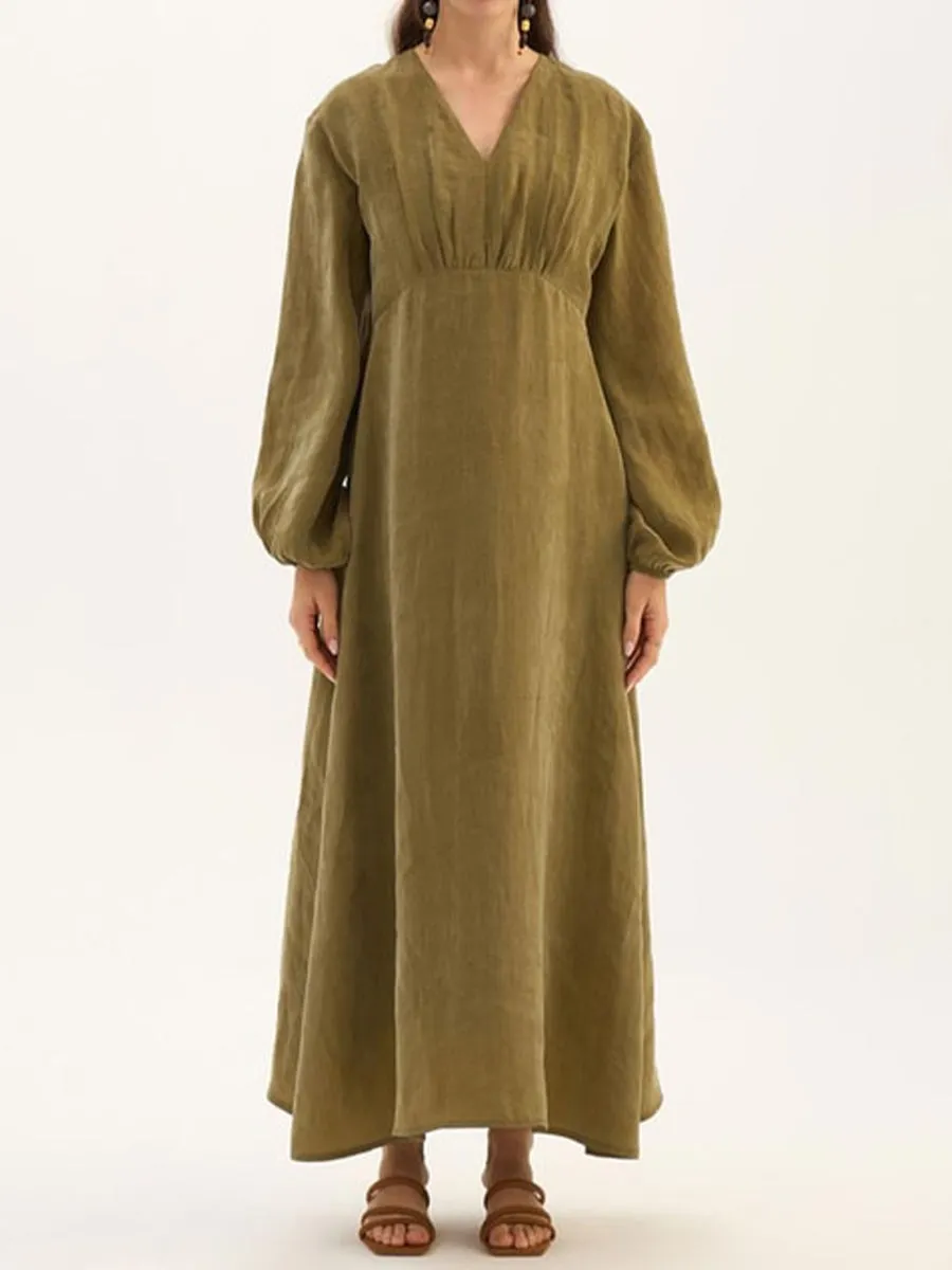 Women's V-neck Slim-fit Tencel Long Dress