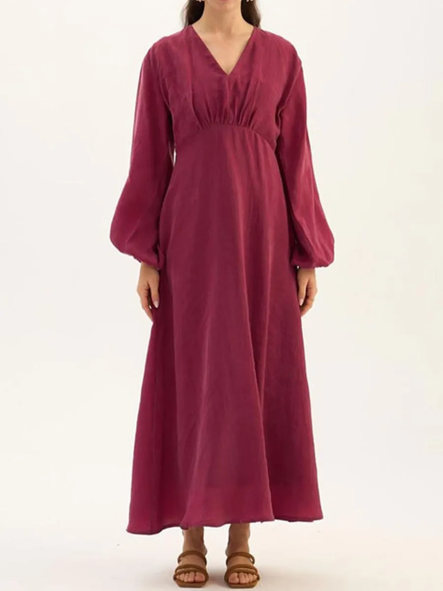 Women's V-neck Slim-fit Tencel Long Dress