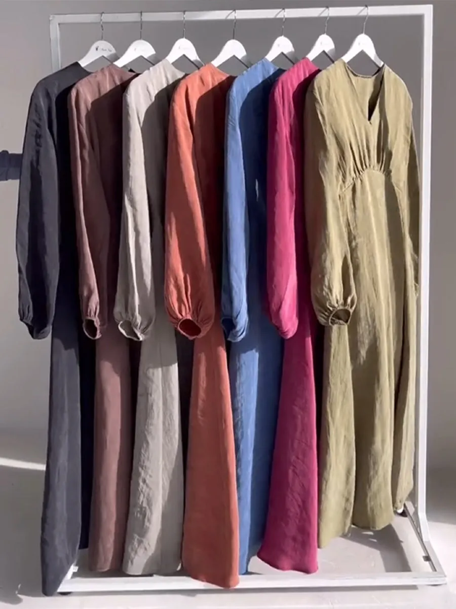 Women's V-neck Slim-fit Tencel Long Dress