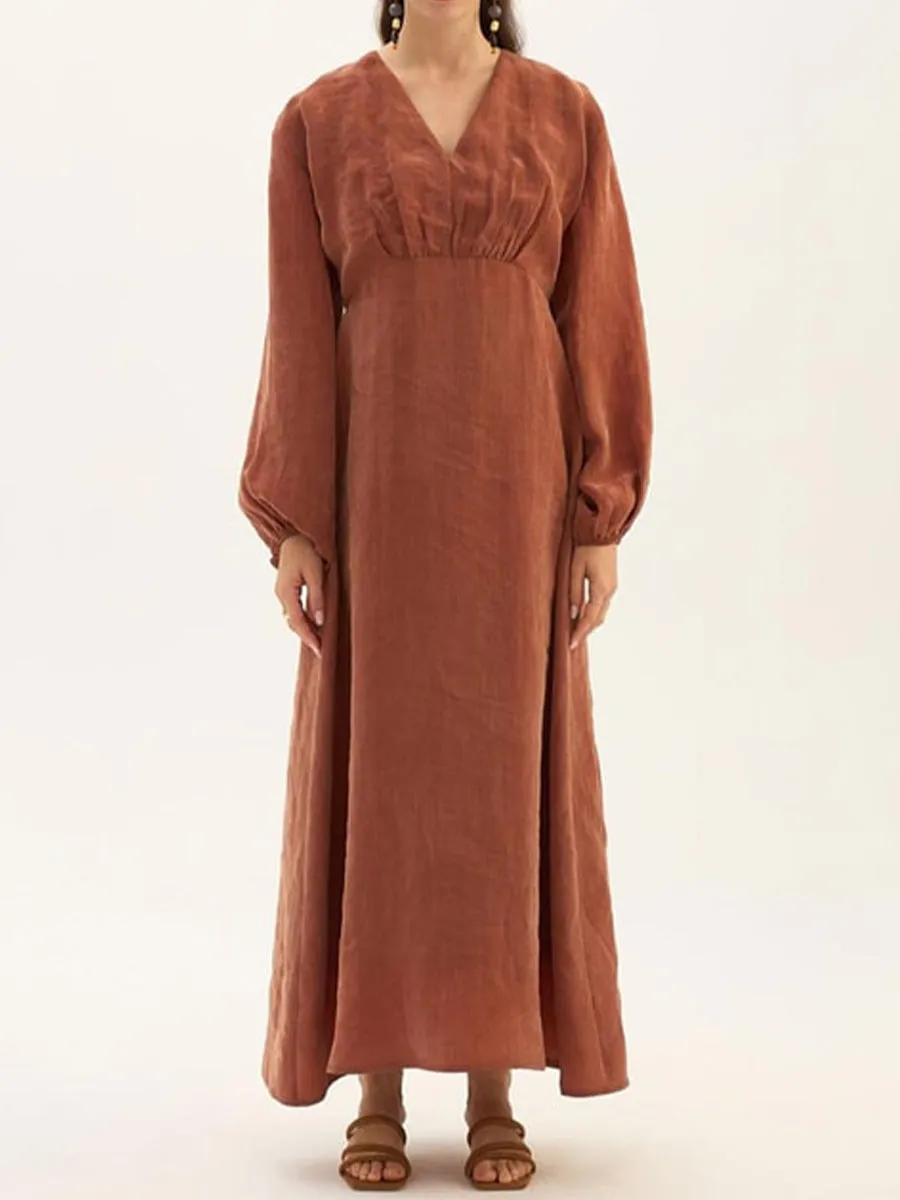 Women's V-neck Slim-fit Tencel Long Dress