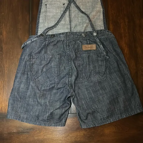 Wrangler Jean Short Overalls - RARE Spaghetti Straps Open Back Dark Wash Size 1