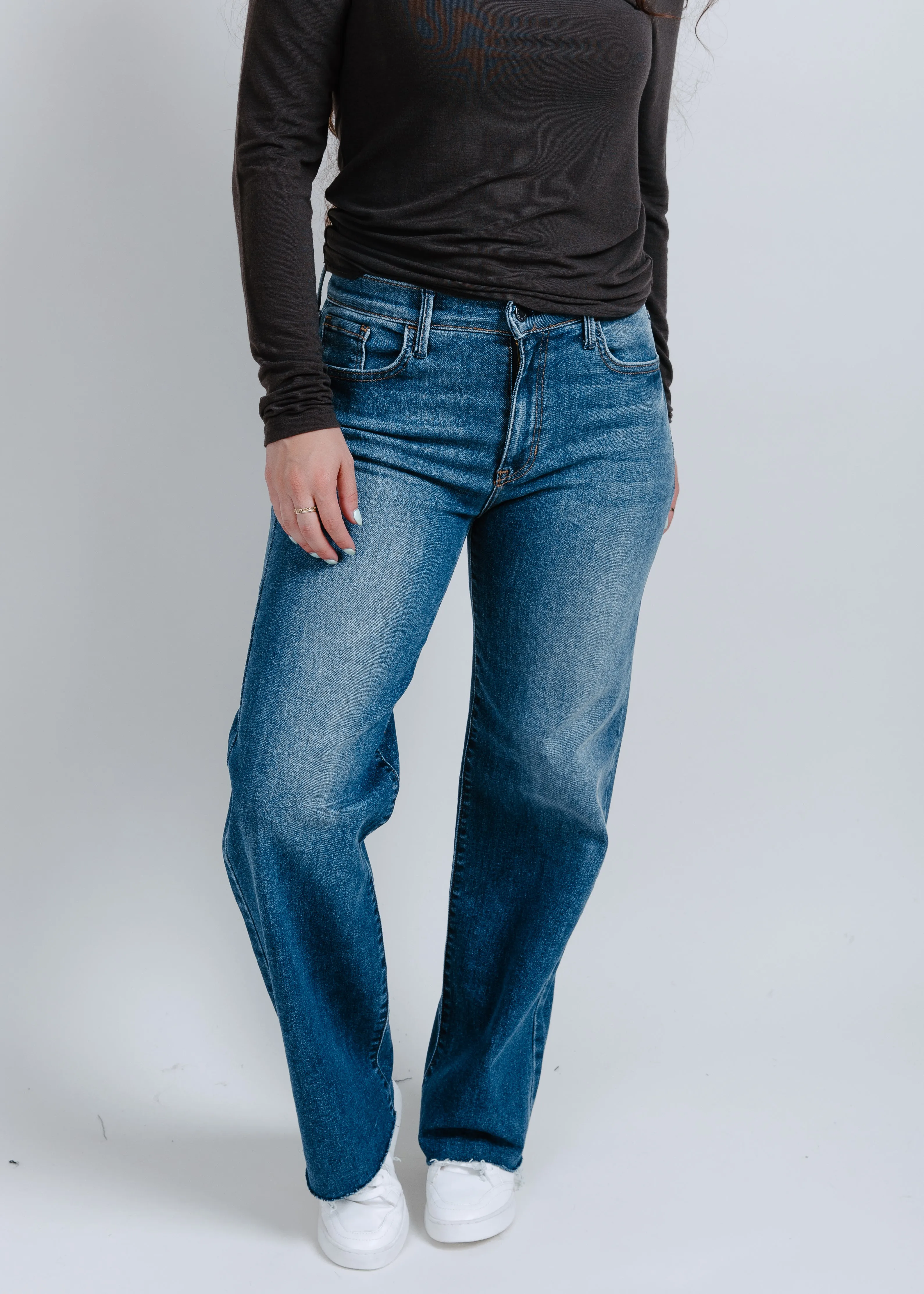 Wrenley Slim Palazzo Scissor Cut - Dark Wash