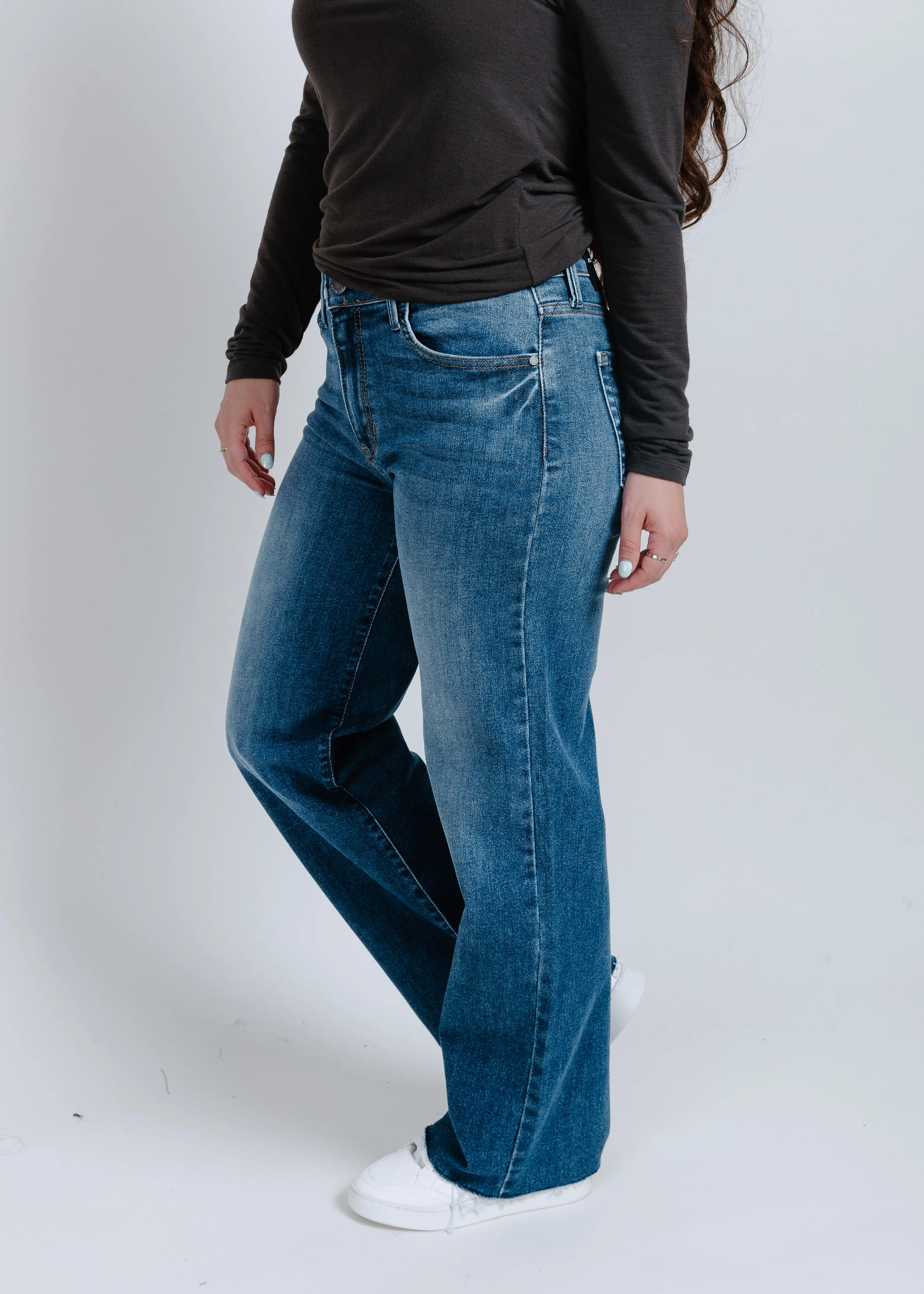 Wrenley Slim Palazzo Scissor Cut - Dark Wash