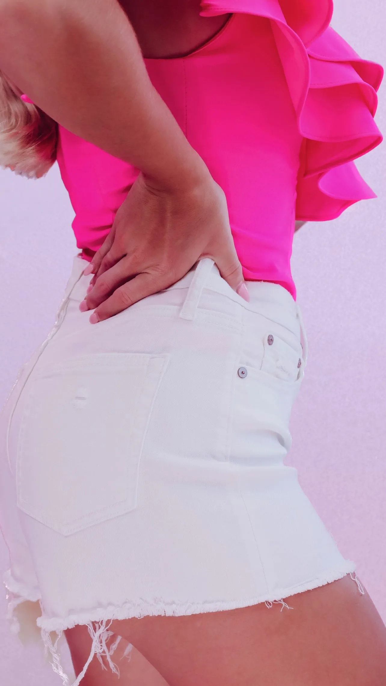Xavier Button Front Denim Shorts - White