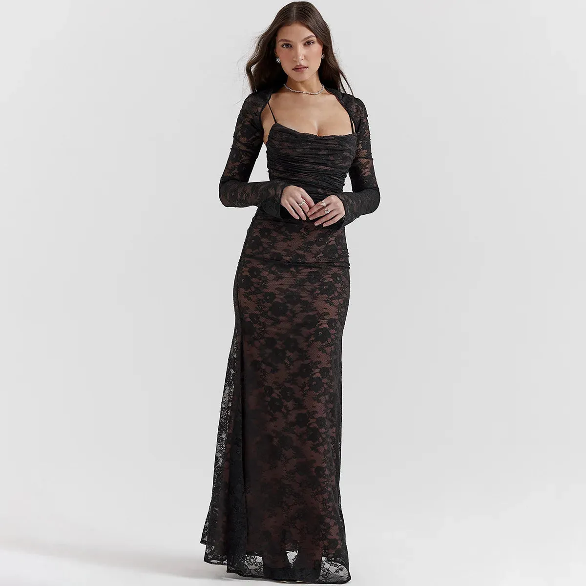 Y2K Bolero Lace Maxi Dress