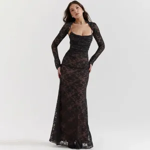 Y2K Bolero Lace Maxi Dress