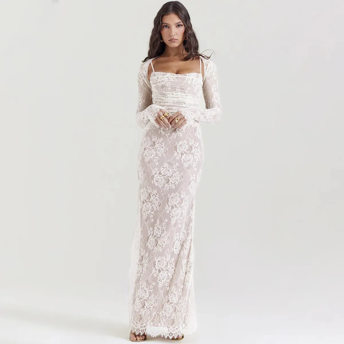 Y2K Bolero Lace Maxi Dress