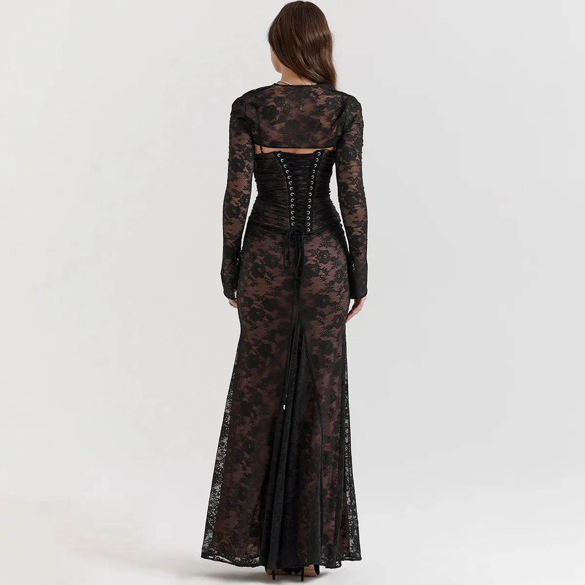 Y2K Bolero Lace Maxi Dress