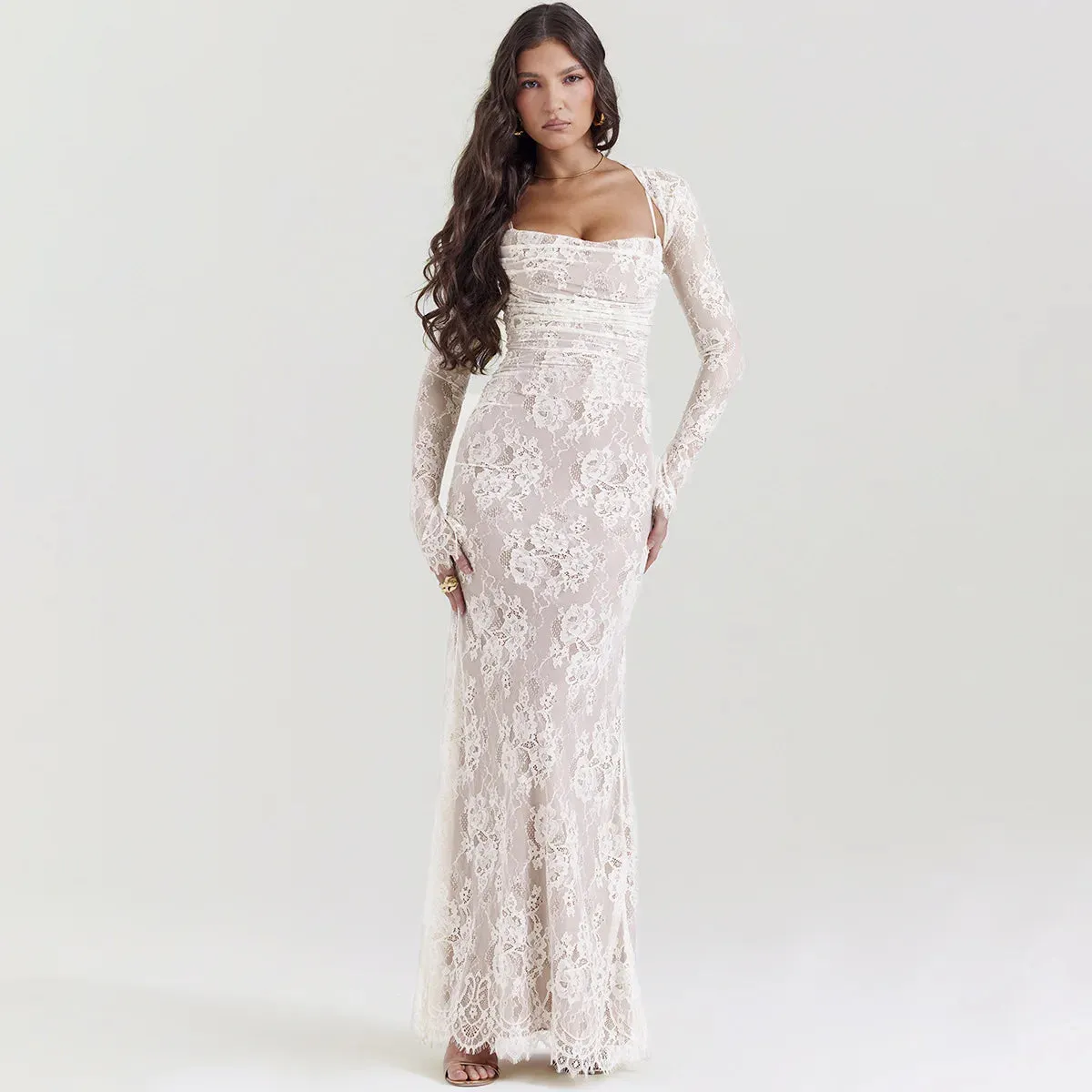 Y2K Bolero Lace Maxi Dress