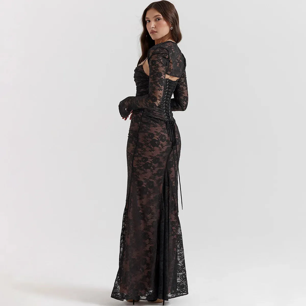 Y2K Bolero Lace Maxi Dress