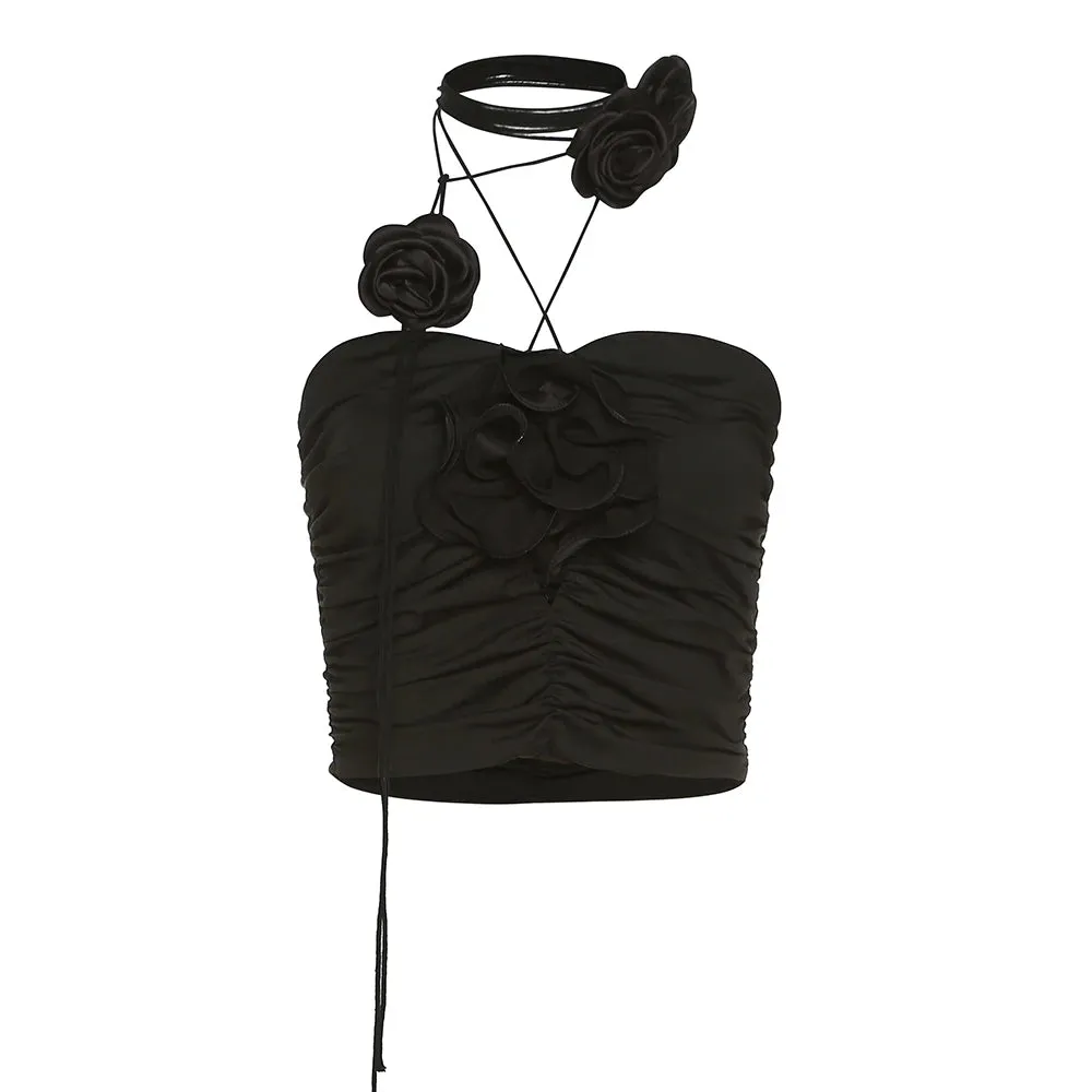 Y2K Halter Camisole Rose Crop Top