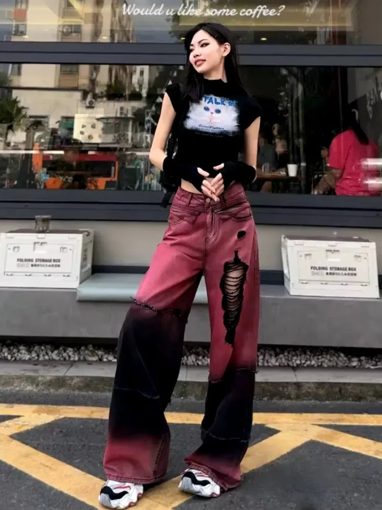 Y2K Ripped Wide Leg Jeans